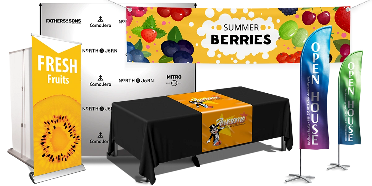 Large format banners. flags, step and repeat, tablecloth printing by Polydot Printing