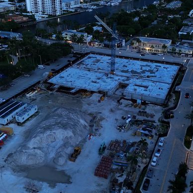 Construction progress picture of high rise luxury apartment in Downtown Delray Beach, FL.