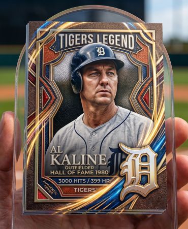 Al Kaline Tigers Legend baseball card held in hand.