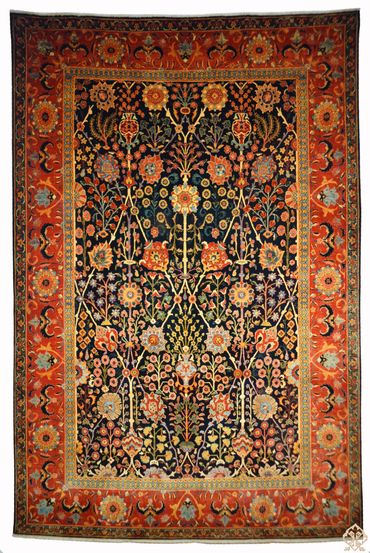 BT24907 Isfahan carpet 8-7" x 12-4. "Vase Design". One of two made. 306+/- knots per square inch, al