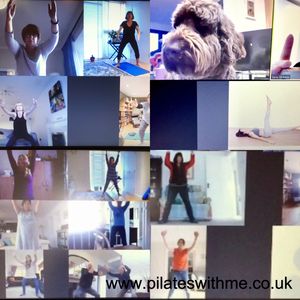 Some of my peeps and their pets as well enjoying with Pilates virtually