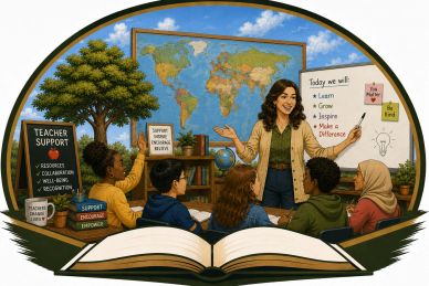 A graphic of a Teacher teaching