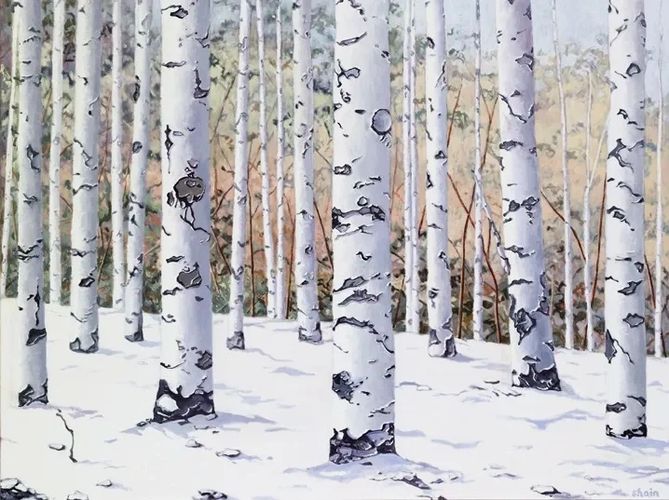 Birches In Early Snow, Oil, 36" x 48" - Sold at Nassau County Museum of Art Fundraiser Auction 