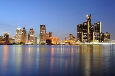 Waterfront view of the City of Detroit from Windsor.