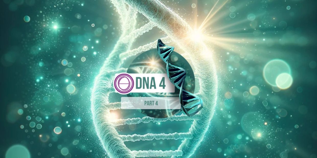 Visual DNA strand with ThetaHealing logo and text DNA 4 Part 4