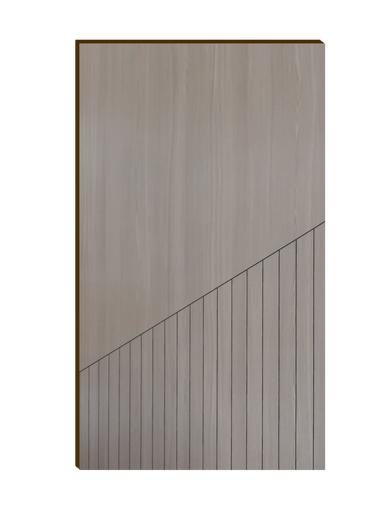 Wooden panel with diagonal black lines.