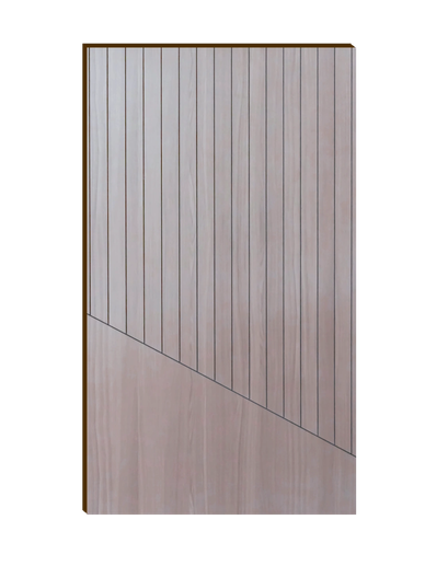 Minimalist wooden panel with diagonal and vertical lines.