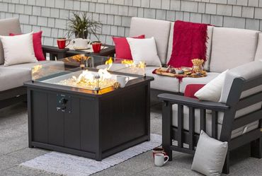 Poly mission deep seating set with fire place