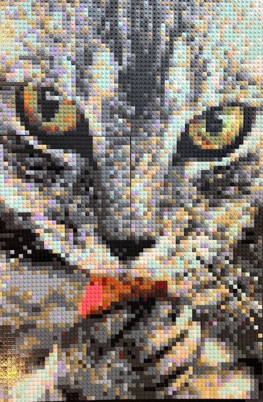 Cat Closeup
20" x 30" Mosaic with (6) base plates, and 6144 pcs.