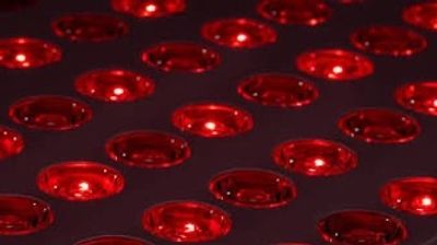 Close-up of red LED lights arranged in a grid pattern.