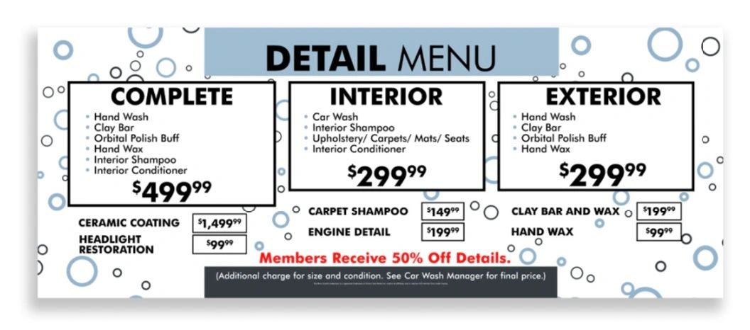 Auto detailing price menu cheap
