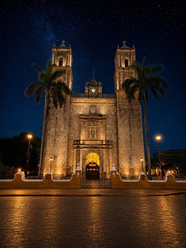 Experience the timeless charm of Valladolid beneath a sky full of stars.