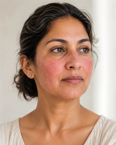 woman with rosacea on cheeks