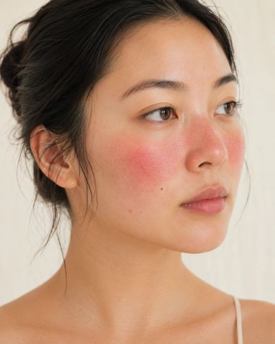 female with rosacea on face