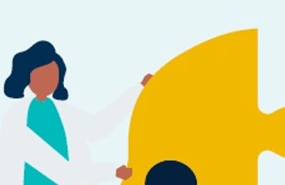 Illustration of a person holding a large yellow puzzle piece.