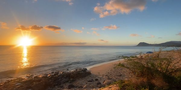 peaceful beach scene at sunset.