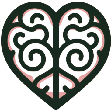 Intricate black heart-shaped design with swirls.