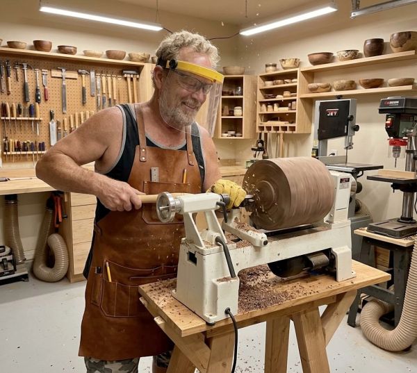 Me, David Farquhar, creating Fine Art Wooden Urns.