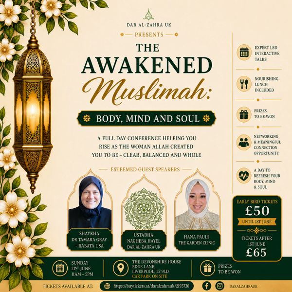 Conference for Muslim women on body, mind, and soul, with expert talks and prizes.