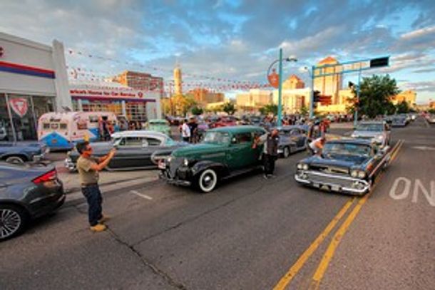 Downtown Albuquerque, New Mexico hosting numerous car shows with Low Riders on Route 66.