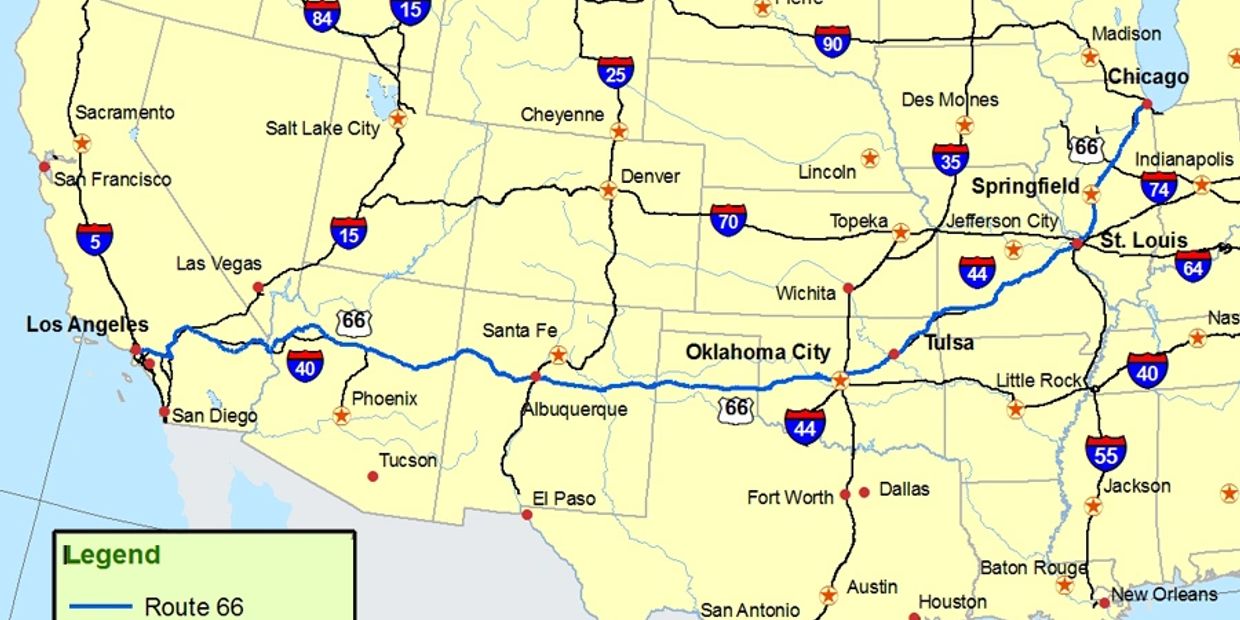Route 66 Map to include National Freeways
