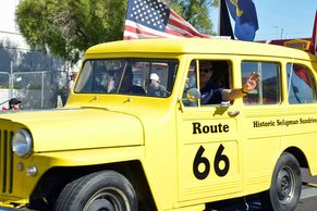 1946 jeep wagon in front of the Historic Seligman Sundries in Seligman, Arizona