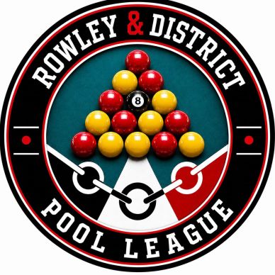 Rowley & District Pool League logo with pool balls and cues.