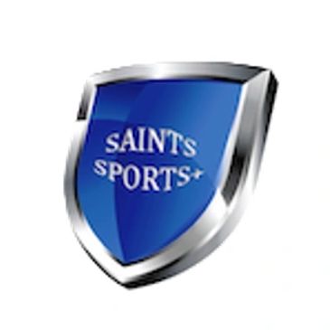 Blue and silver shield logo with 'SAINTS SPORTS+' text.