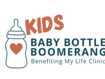 Logo for Kids Baby Bottle Boomerang benefiting My Life Clinic.