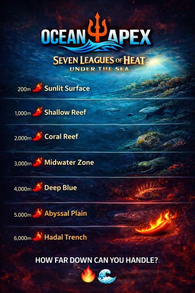 Ocean Apex heat zones under the sea from 200m to 6000m depth.