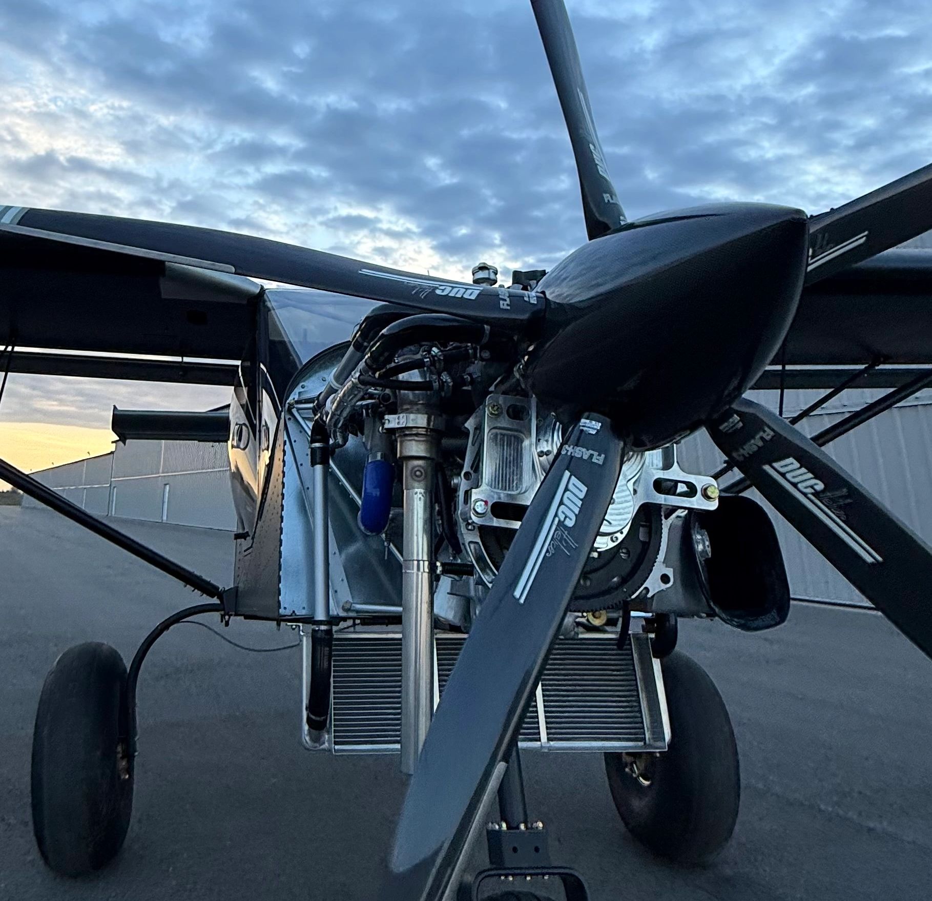 195 HP Turbo Viking Engine mounted on a Zenith 750 Super Duty Aircraft. The engine has a DUC 5 Blade