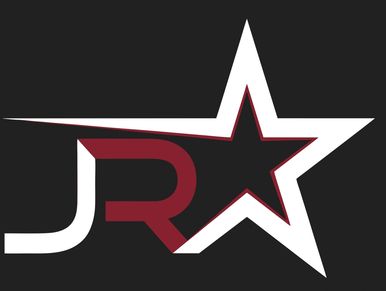 Stylized logo with letters 'JRA' integrated into a white and red star on black background.
