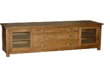 Glory Low Entertainment With 3 Drawers & 2 Full Glass Doors Nat Wax (new) 200x60x55H
