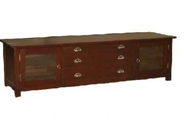 Glory Low Entertainment With 3 Drawers + 2 Full Glass doors Teakwood Antique Brown 200x60x5