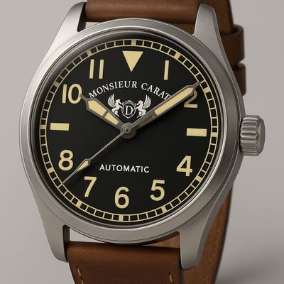 #MonsieurCarat #Pilotklocka #Herrklocka #AutomatiskKlocka #SvartUrtavla #VintageDesign #904LStål #Läderband #KlassiskKlocka #Lyxklocka #MekaniskKlocka #SvensktMärke