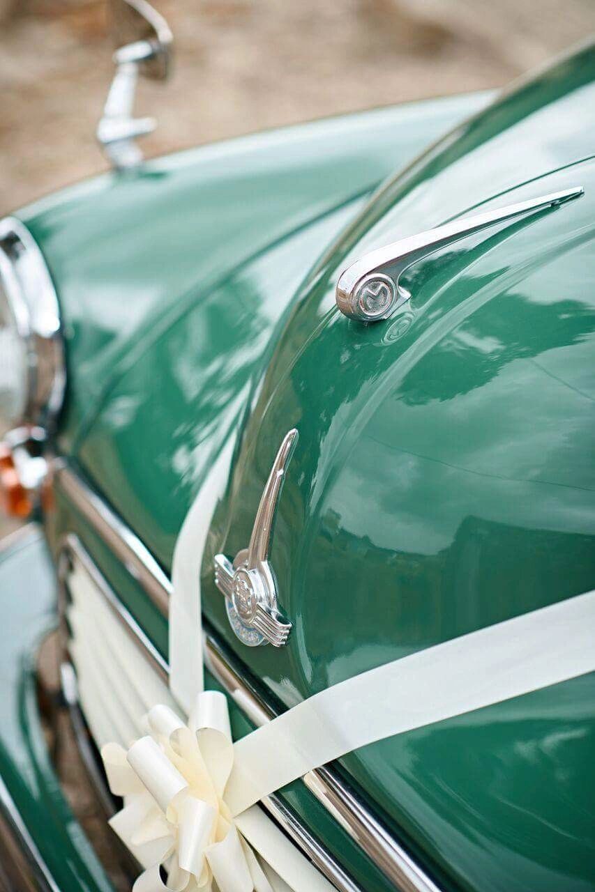 Green Morris Minor Wedding Car