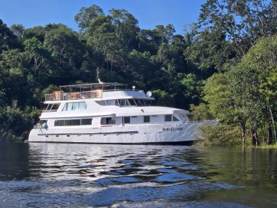 The House boat that the Brazil Mission team lived on for 8 days for their VBS, Medical and Dental he