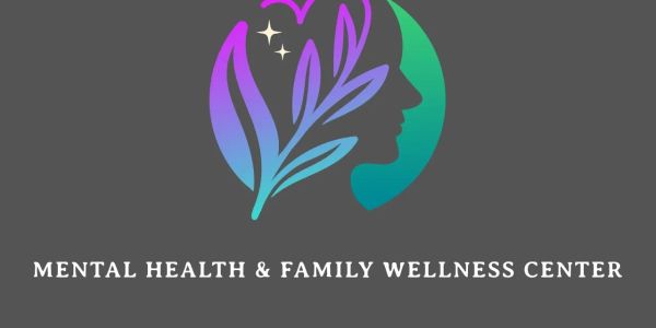 Logo for Mental Health & Family Wellness Center with a colorful human profile and leaf design.