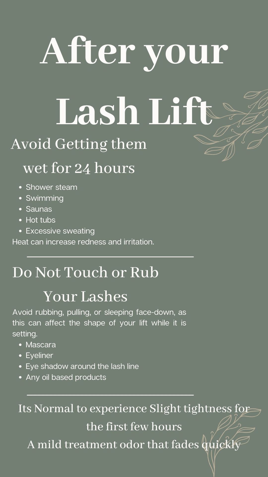 Tips for after a lash lift care.