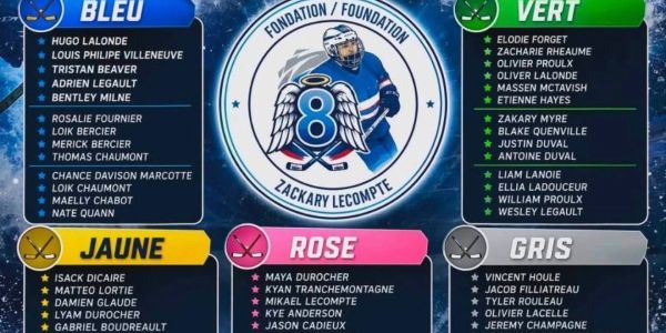 Hockey tournament teams and players for the Zackary Lecompte Foundation event.