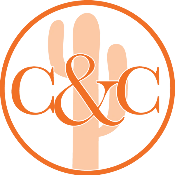 Orange cactus logo with letters c&c inside a circle.