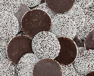 Dark chocolate nonpareils.