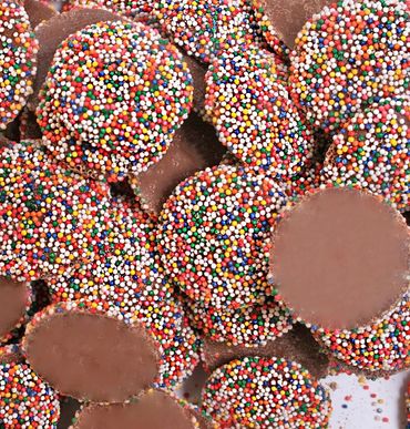 Milk chocolate nonpareils.