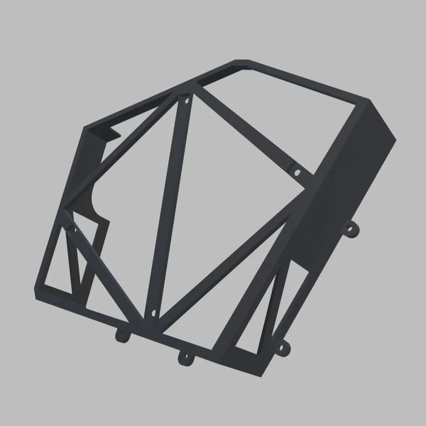 Black metal frame structure on gray background.