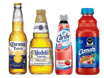 Cuatro bebidas mexicanas: Corona, Modelo, Caribe Cooler y Clamato.