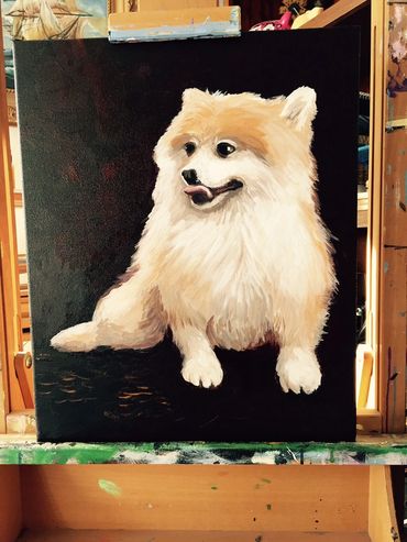 Painting of Foxy the dog on canvas by Jill Roberts pet portrait painter artist. Bear Creek Murrieta