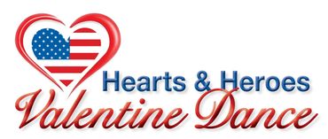 red, white, blue patriotic Valentines Dance event logo named heart and heroes. by Jill Roberts