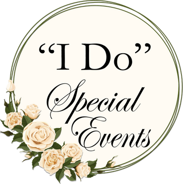 I Do Special Events round logo with champagne color roses on the border. Fallbrook CA events