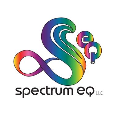 Script S and EQ logo with rainbown colors inside the letters. Spectrum EQ logo by jill Roberts