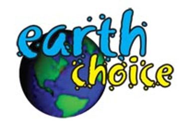 Earth choice logo blue, green yellow with the planet earth.